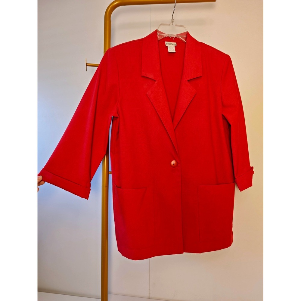 Romantic Vintage Red Single-Button Blazer with Patchwork Pockets Size Small